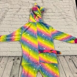 Girls' Size 7 Unicorn Hooded Onesie - Rainbow Colors